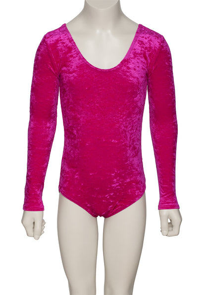 KDGV049 Girls All Colours Velour Crushed Velvet Long Sleeve Dance Leotard