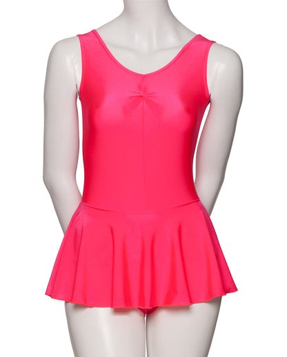 KDR005 Women's All Colours Nylon Lycra Sleeveless Ruched Leotard & Attached Skirt