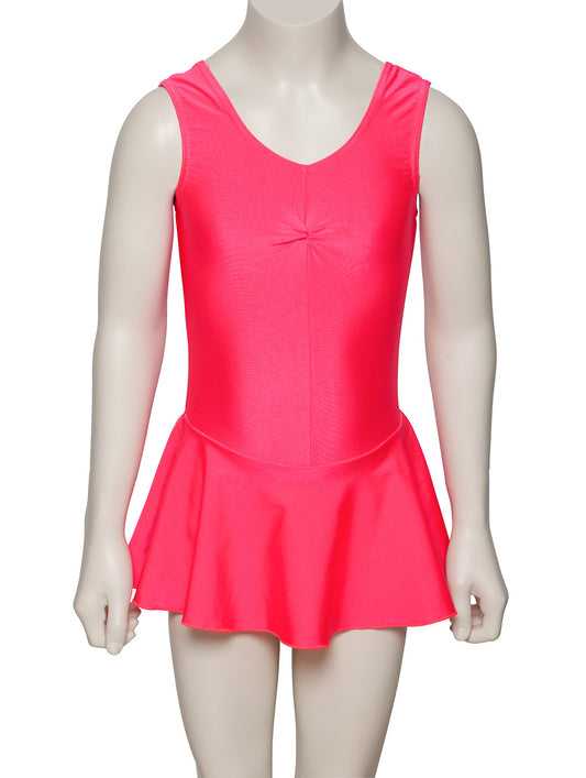 KDR005 Girls All Colours Nylon Lycra Sleeveless Ruched Leotard & Attached Skirt