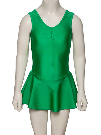 KDR005 Girls All Colours Nylon Lycra Sleeveless Ruched Leotard & Attached Skirt