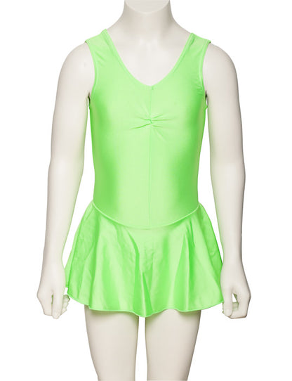 KDR005 Women's All Colours Nylon Lycra Sleeveless Ruched Leotard & Attached Skirt