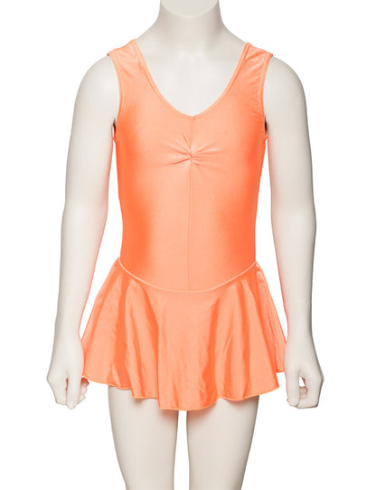 KDR005 Women's All Colours Nylon Lycra Sleeveless Ruched Leotard & Attached Skirt