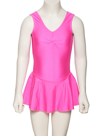 KDR005 Women's All Colours Nylon Lycra Sleeveless Ruched Leotard & Attached Skirt