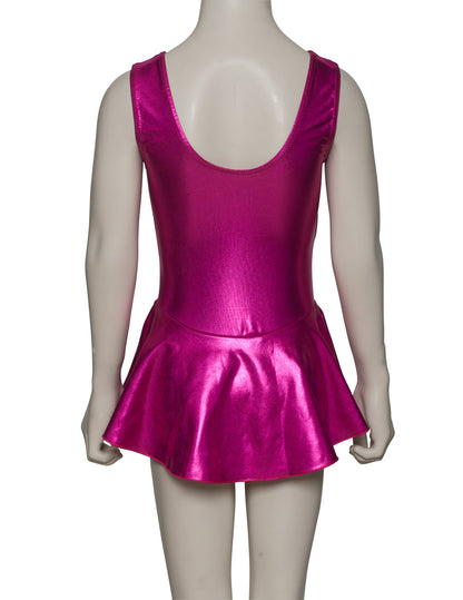 KDR005 Girls Shiny METALLIC Sleeveless Ruched Leotard & Attached Skirt
