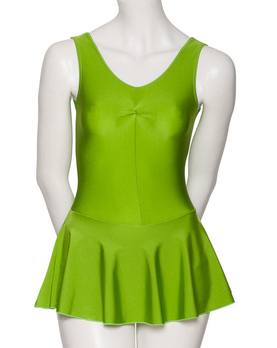 KDR005 Women's All Colours Nylon Lycra Sleeveless Ruched Leotard & Attached Skirt