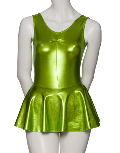 KDR005 Women's Shiny METALLIC All Colours Sleeveless Ruched Leotard & Attached Skirt