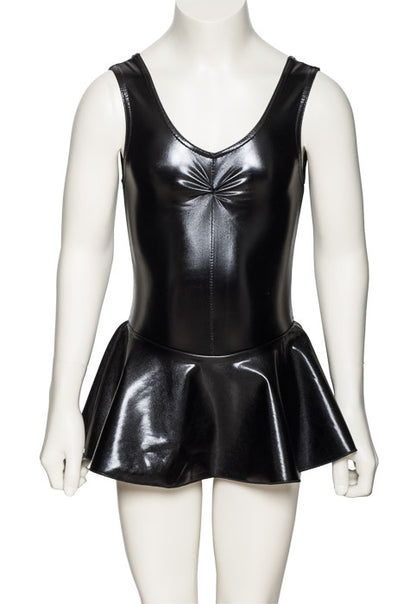 KDR005 Girls Shiny METALLIC Sleeveless Ruched Leotard & Attached Skirt
