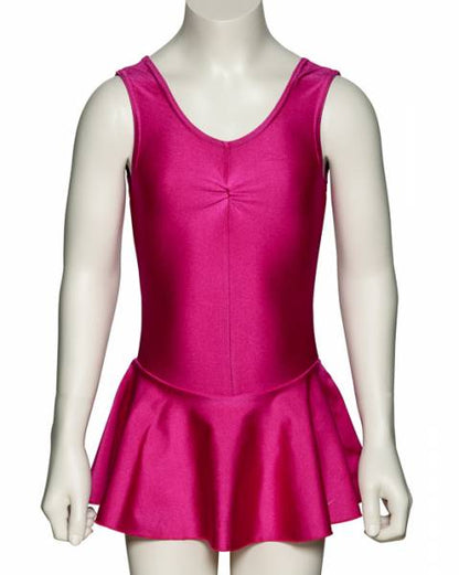 KDR005 Girls All Colours Nylon Lycra Sleeveless Ruched Leotard & Attached Skirt