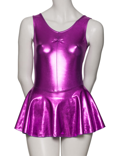 KDR005 Women's Shiny METALLIC All Colours Sleeveless Ruched Leotard & Attached Skirt