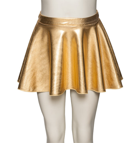 KDSK01 Girls All Colours of Shiny METALLIC Pull On Circular Dance Skirt