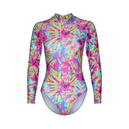 KDGN019 Women's Girl's Variety Of Festival Multi Coloured Print HIGH NECK Long Sleeve Leotards