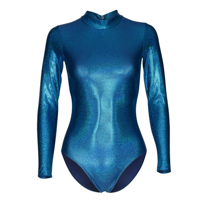 KDGN019 All Colours SPARKLY HOLOGRAM Women's Girls Lycra Long Sleeve Dance Leotard
