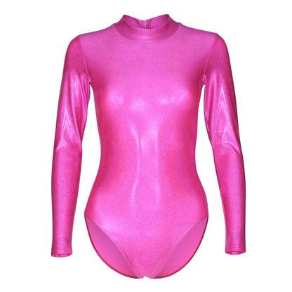 KDGN019 All Colours SPARKLY HOLOGRAM Women's Girls Lycra Long Sleeve Dance Leotard