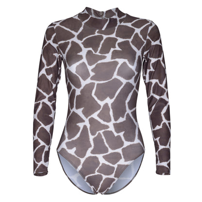 KDGN019 All Colours ANIMAL PRINT Women's Girls Lycra High Neck Long Sleeve Dance Leotard