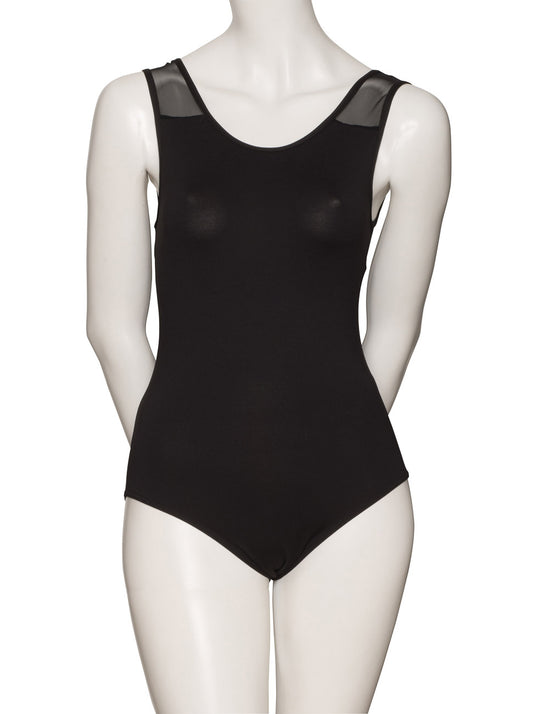 KDFM02 Women's Girls Black Matt Lycra Soft Tactel Mesh Ballet Dance Sleeveless Leotard