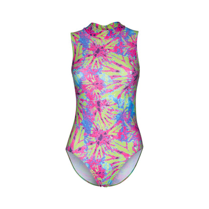 KDGN016 Women's Girl's Variety Of Festival Multi Coloured Print HIGH NECK Sleeveless Leotards