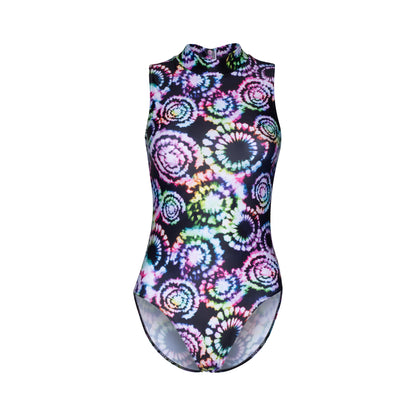 KDGN016 Women's Girl's Variety Of Festival Multi Coloured Print HIGH NECK Sleeveless Leotards
