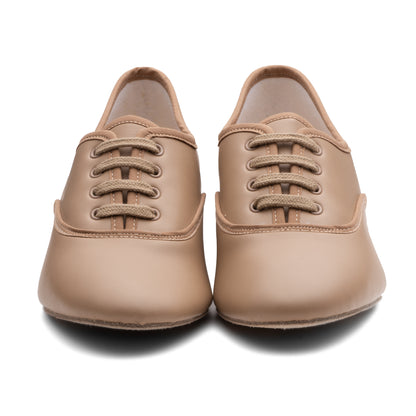 Tan PU Low Heel Suede Sole Lace Up Practice Stage Ballroom Shoes