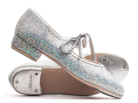 Silver Glitter Low Heel Tap Dance Shoes With Heel and Toe Plates