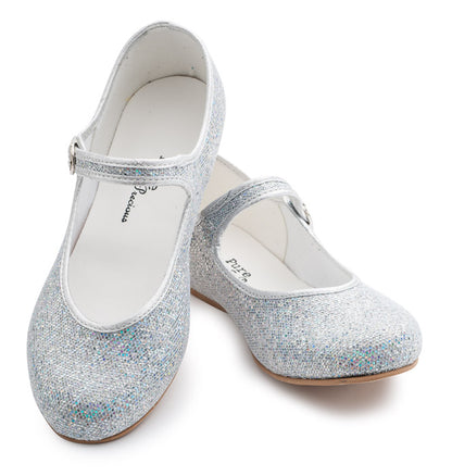 Girls Silver Glitter Party Flower Girl Bridesmaid Occasion Shoes Louise