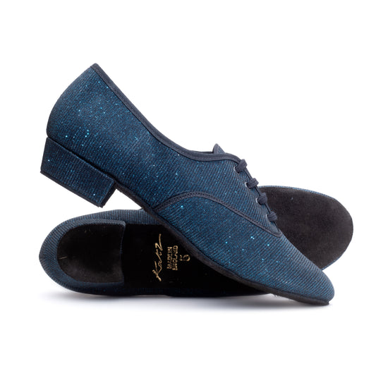 Black/Navy Glitter Low Heel Suede Sole Lace Up Practice Stage Ballroom Shoes