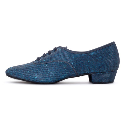 Black/Navy Glitter Low Heel Suede Sole Lace Up Practice Stage Ballroom Shoes