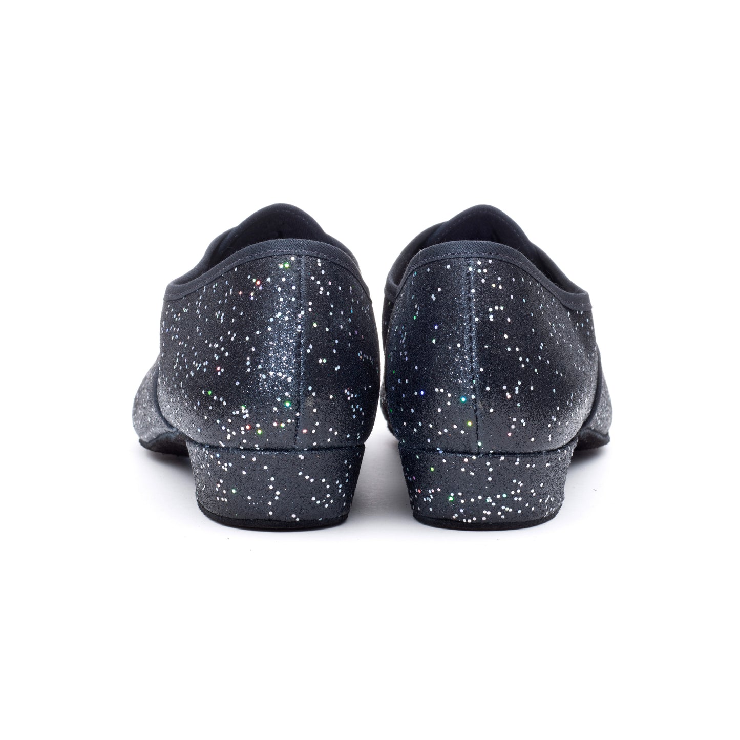 Black/Silver Hologram Low Heel Suede Sole Lace Up Practice Stage Ballroom Shoes