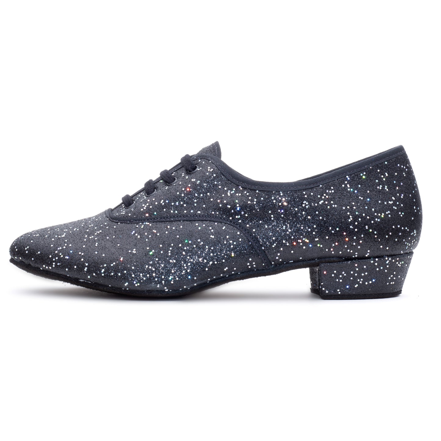 Black/Silver Hologram Low Heel Suede Sole Lace Up Practice Stage Ballroom Shoes