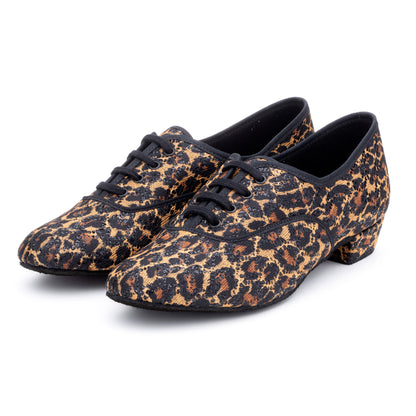 Black Glitter Panther Low Heel Suede Sole Lace Up Practice Stage Ballroom Shoes