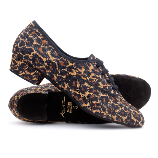 Black Glitter Panther Low Heel Suede Sole Lace Up Practice Stage Ballroom Shoes