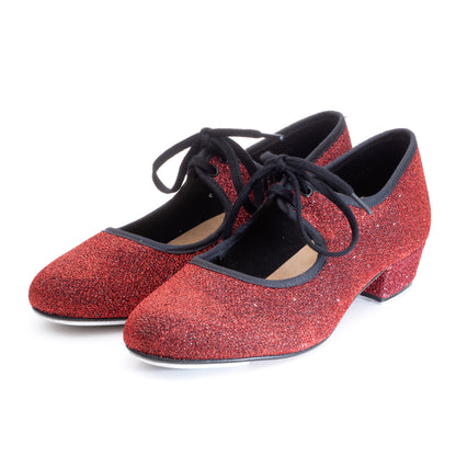 Red Glitter Low Heel Tap Dance Shoes With Heel and Toe Plates