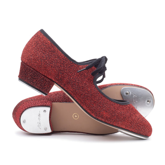 Red Glitter Low Heel Tap Dance Shoes With Heel and Toe Plates