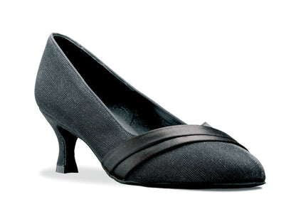 Sasha Black Satin/Black Lurex Ballroom Dance Latin Shoes 2 Inch Flare Heel location 7A