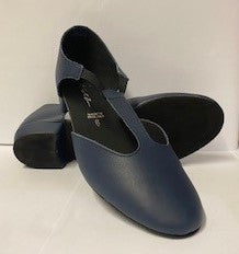Navy Leather Greek Dance Sandals Teaching Shoes Low Heel