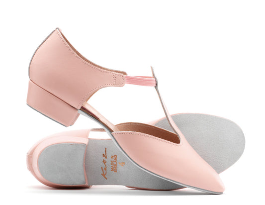 Pink Leather Greek Dance Sandals Teaching Shoes Low Heel