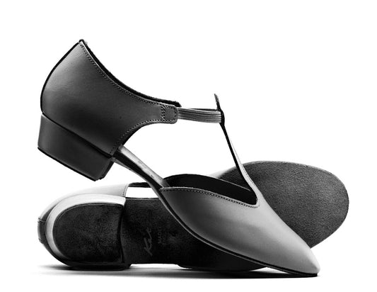 Black Leather Greek Dance Sandals Teaching Shoes Low Heel