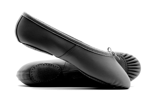 Black Leather Split Sole Ballet Shoes