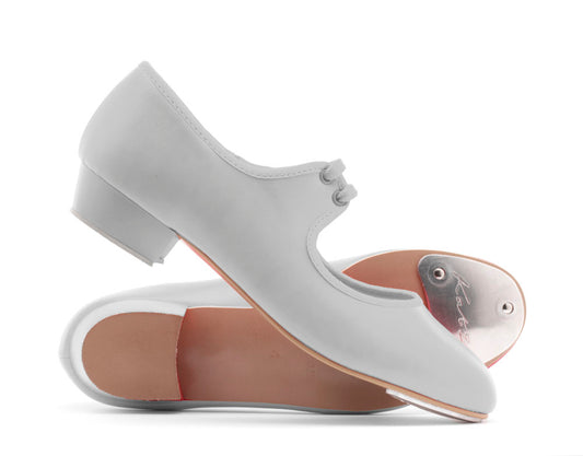 White PU Low Heel Tap Dance Shoes With Toe Plates