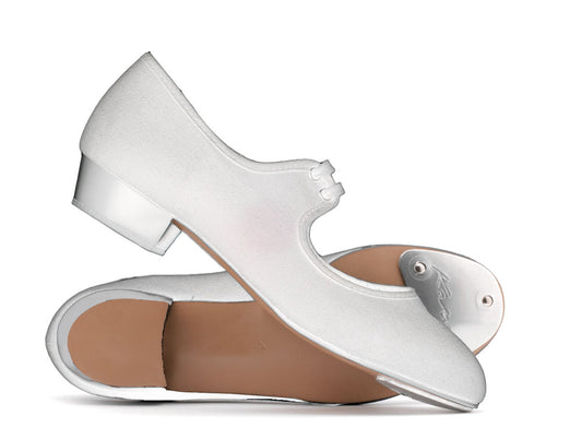 White Canvas Low Heel Tap Dance Shoes With Toe Plates