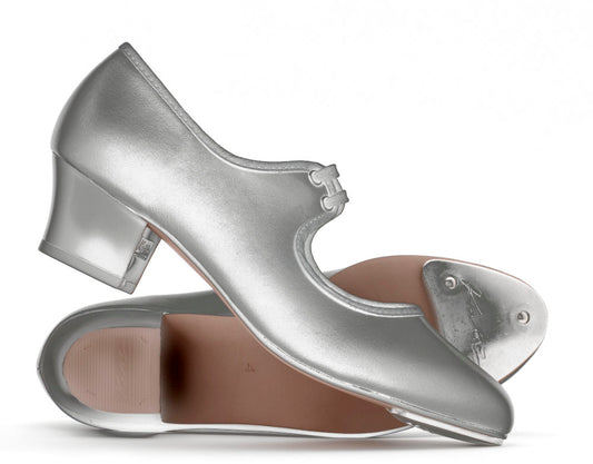 Silver PU Cuban Heel Tap Dance Shoes With Toe Plates