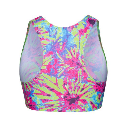 KCTN-5 All Colours and Sizes Variety Of Festival Multi Coloured Print Racer Back Dance Fitness Gym Crop Top