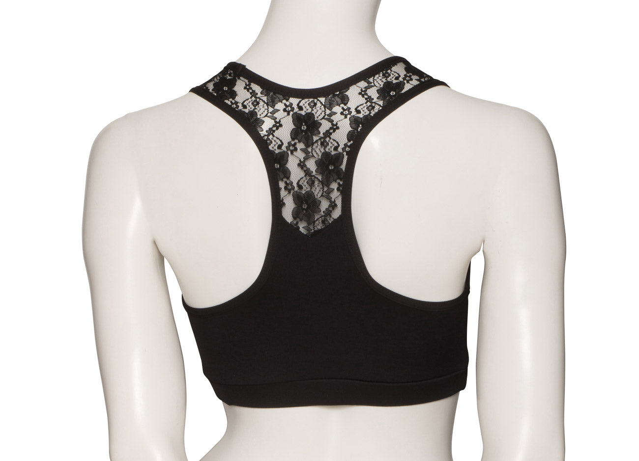 KCTTF-5 All Sizes Black Matt Lycra Tactel Lace Straps Racer Back Dance Crop Top