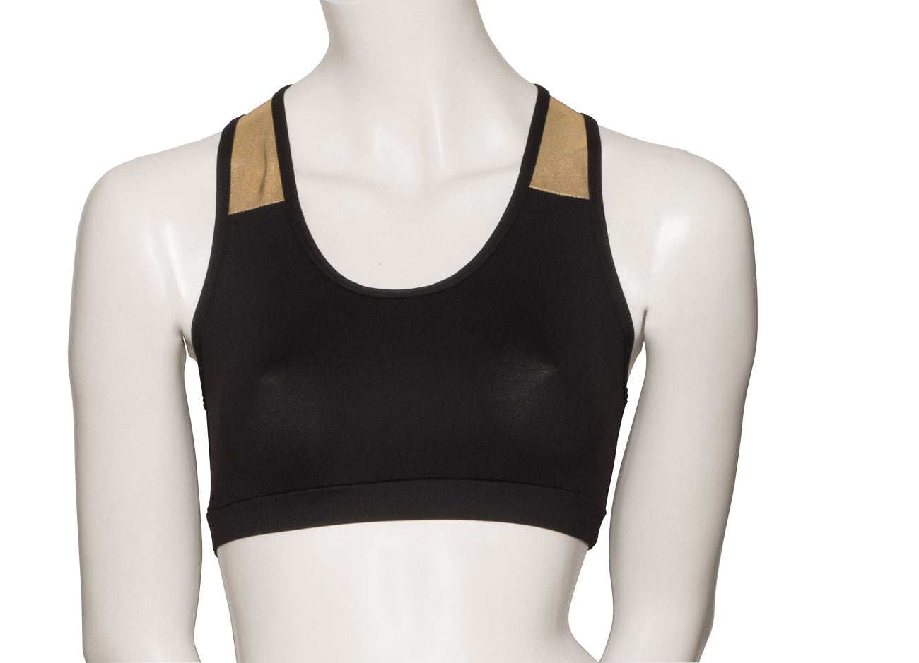 KCTTME-5 Girls Black Tactel Racer Back Dance Crop Top With Metallic Straps