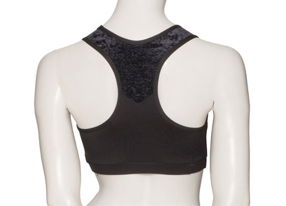 KCTTV-5 Girls Black Tactel Racer Back Dance Crop Top With Velour Straps