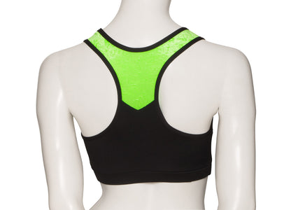 KCTTV-5 Women's Black Tactel Racer Back Dance Crop Top With Velour Straps