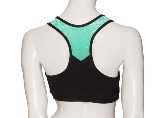 KCTTV-5 Girls Black Tactel Racer Back Dance Crop Top With Velour Straps