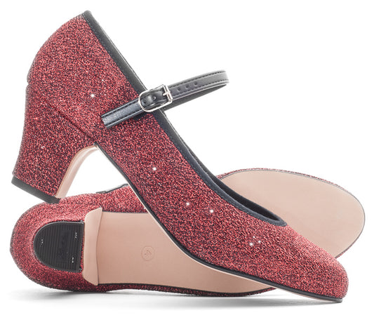 Red Glitter Resin Sole Showtime Stage Dance Shoes 2 Inch Heel