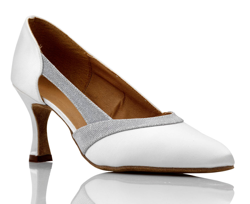 Off white/White/Silver Lurex Ballroom Dance Shoes 2.5 Inch Flare Heel Saskia