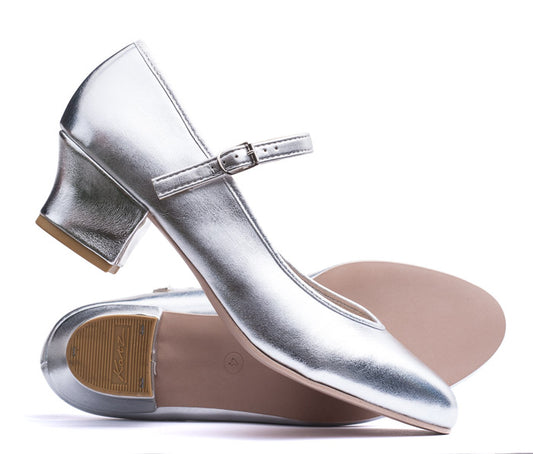 Silver PU Resin Sole Showtime Stage Dance Shoes 1.5 Inch Heel