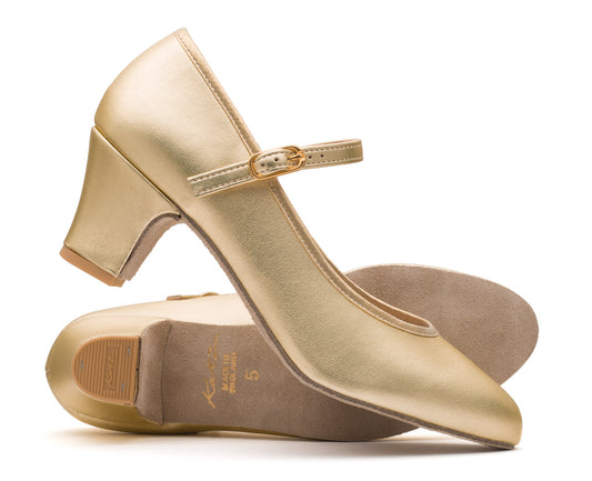 Gold Metallic PU Suede Sole Showtime Stage Dance Shoes 2 Inch Heel